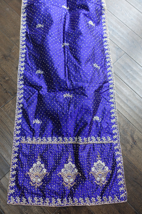 Purple Raw Silk Vintage Zardosi Dupatta - New