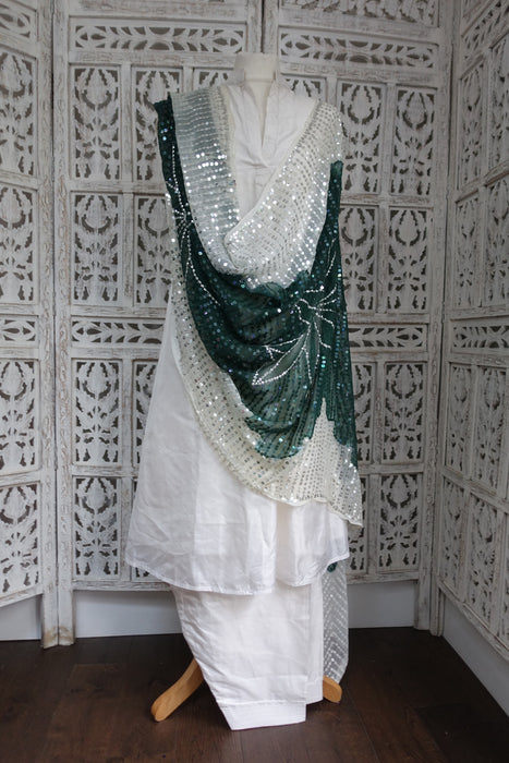 Vintage Cream And Green Sequinned - New
