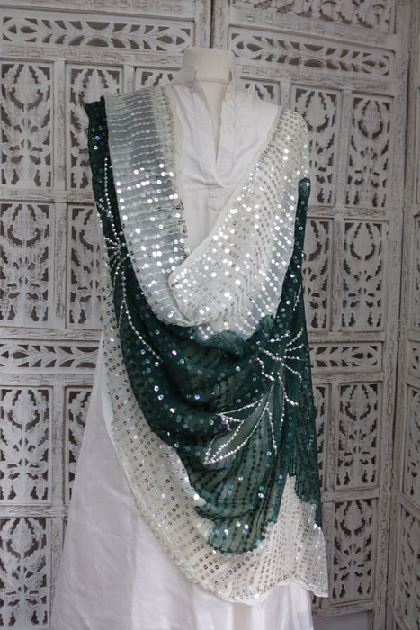 Vintage Cream And Green Sequinned - New