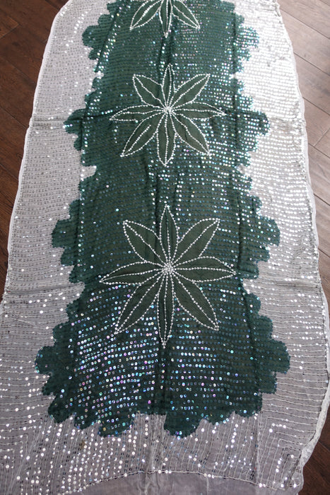 Vintage Cream And Green Sequinned - New