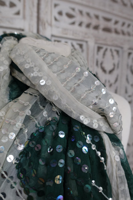 Vintage Cream And Green Sequinned - New