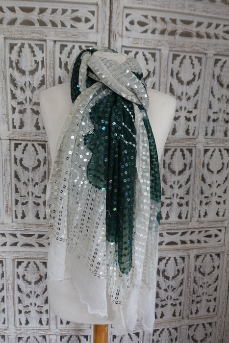 Vintage Cream And Green Sequinned - New