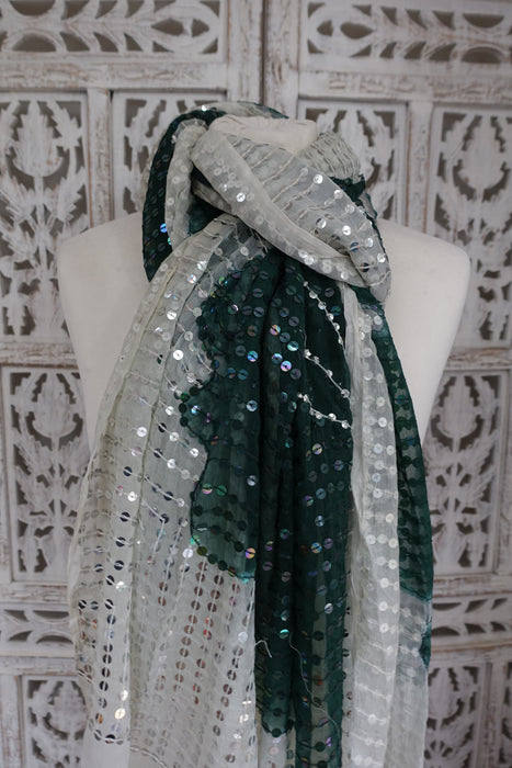 Vintage Cream And Green Sequinned - New