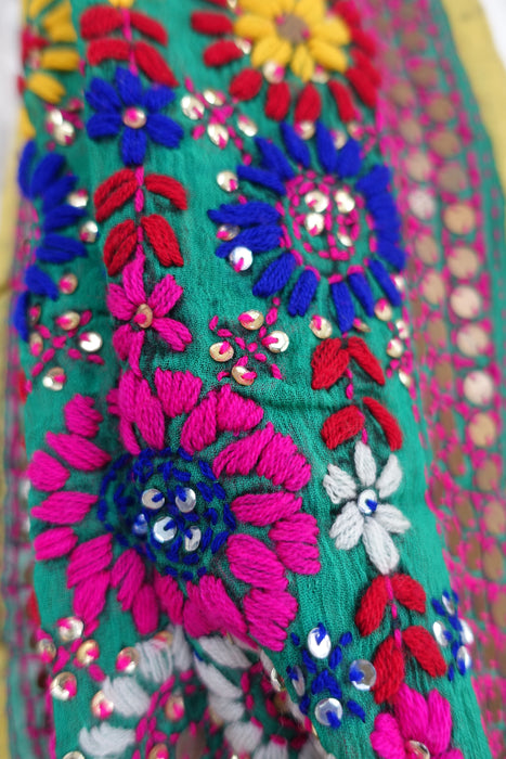 Multicoloured Phulkari Dupatta With Sequins- New