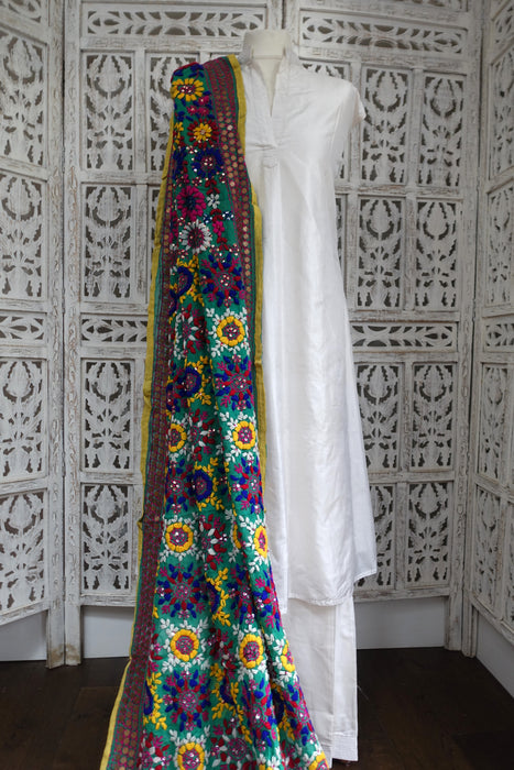 Multicoloured Phulkari Dupatta With Sequins- New