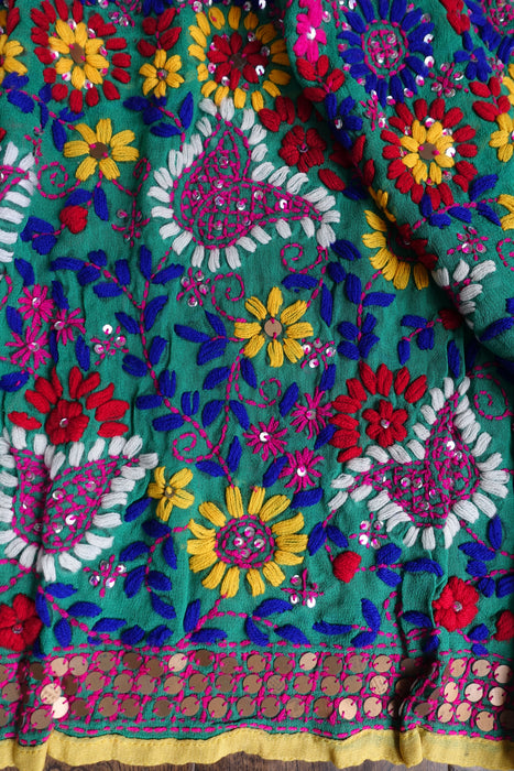 Multicoloured Phulkari Dupatta With Sequins- New