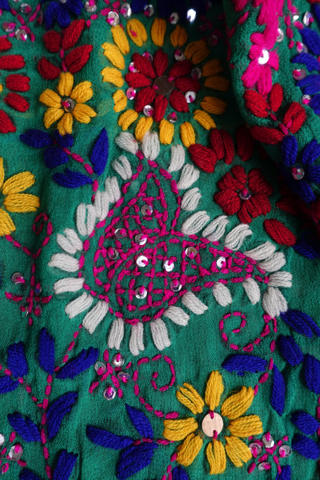 Multicoloured Phulkari Dupatta With Sequins- New