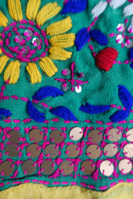 Multicoloured Phulkari Dupatta With Sequins- New