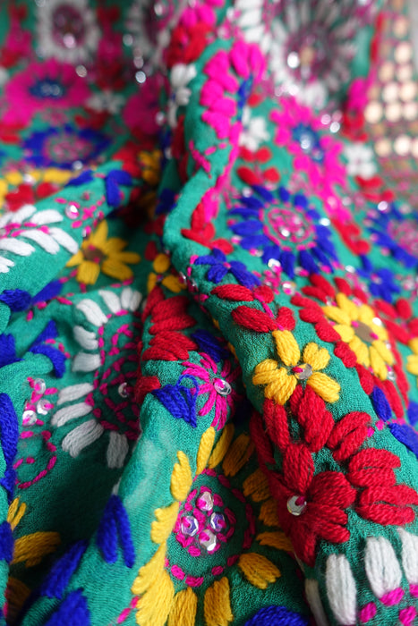 Multicoloured Phulkari Dupatta With Sequins- New