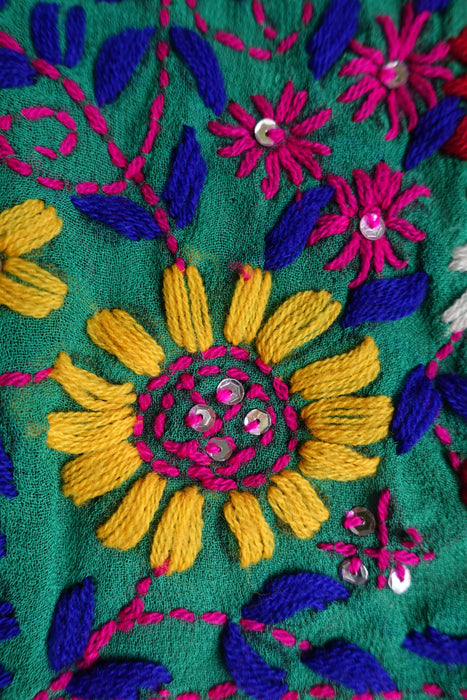 Multicoloured Phulkari Dupatta With Sequins- New