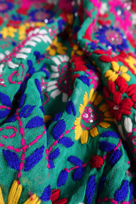 Multicoloured Phulkari Dupatta With Sequins- New