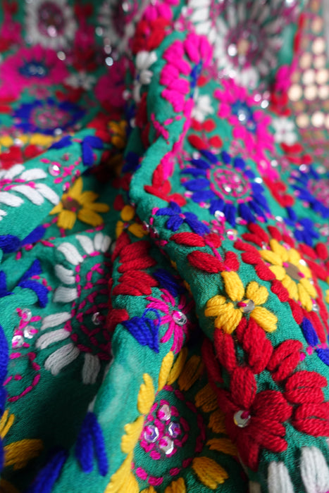 Multicoloured Phulkari Dupatta With Sequins- New