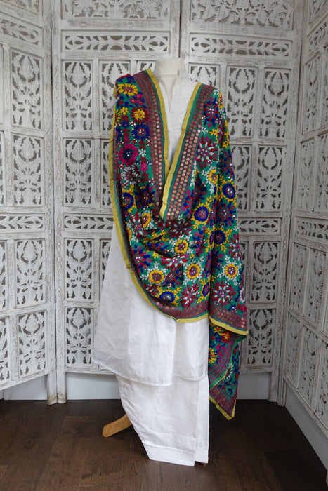 Multicoloured Phulkari Dupatta With Sequins- New