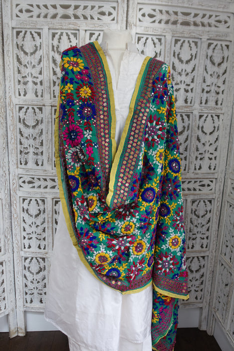 Multicoloured Phulkari Dupatta With Sequins- New
