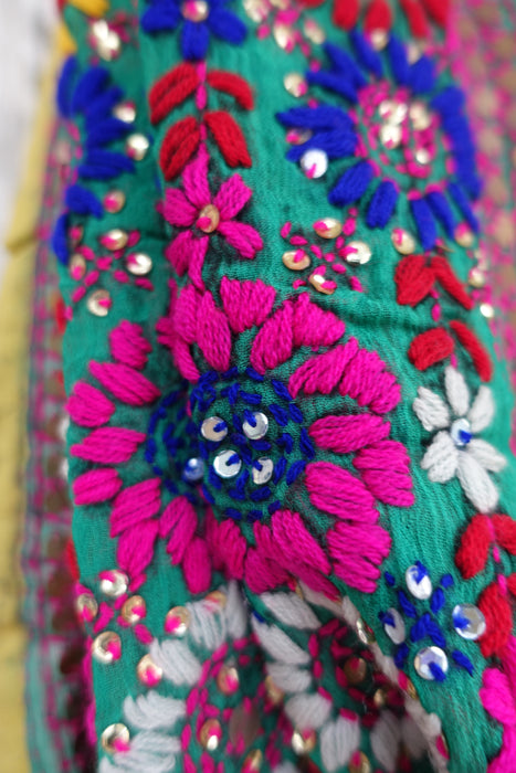 Multicoloured Phulkari Dupatta With Sequins- New