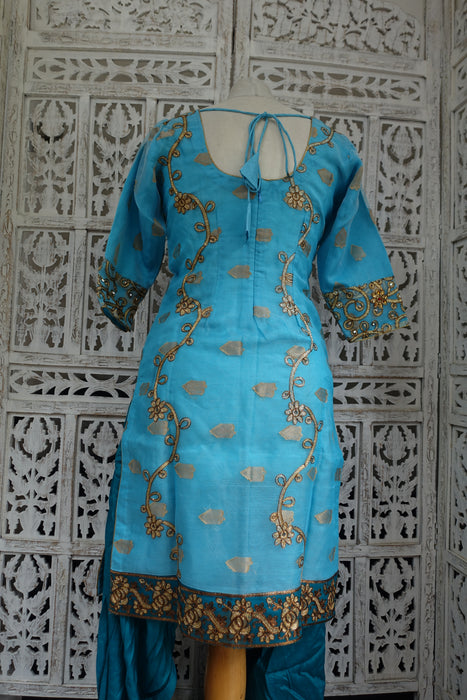 Aqua Blue And Teal Salwar Kameez - UK 8 / EU 34 - New