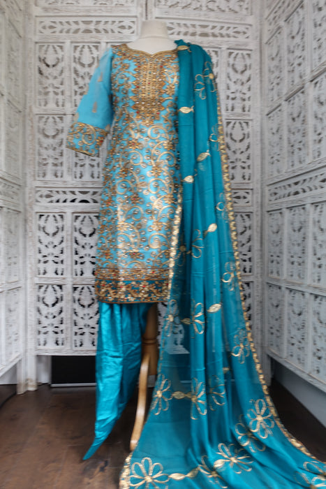 Aqua Blue And Teal Salwar Kameez - UK 8 / EU 34 - New