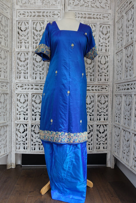 2 Tone Blue Silk Salwar Kameez - UK 20 / EU 46 - Preloved