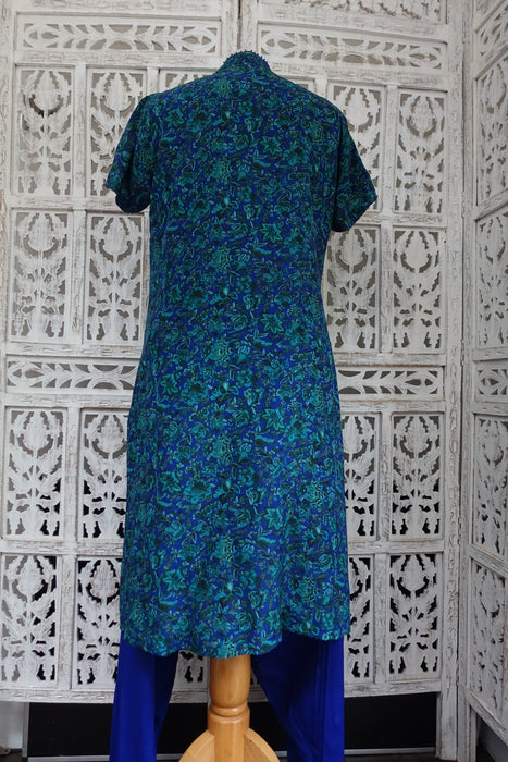 Blue And Green Printed Unlined Silk - Preloved - UK 12 / EU 40