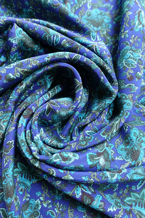 Blue And Green Printed Unlined Silk - Preloved - UK 12 / EU 40