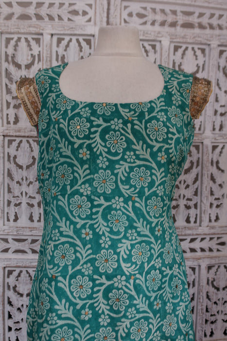 Sea Green Pure Silk Salwar Kameez - UK 12 / EU 38 - New