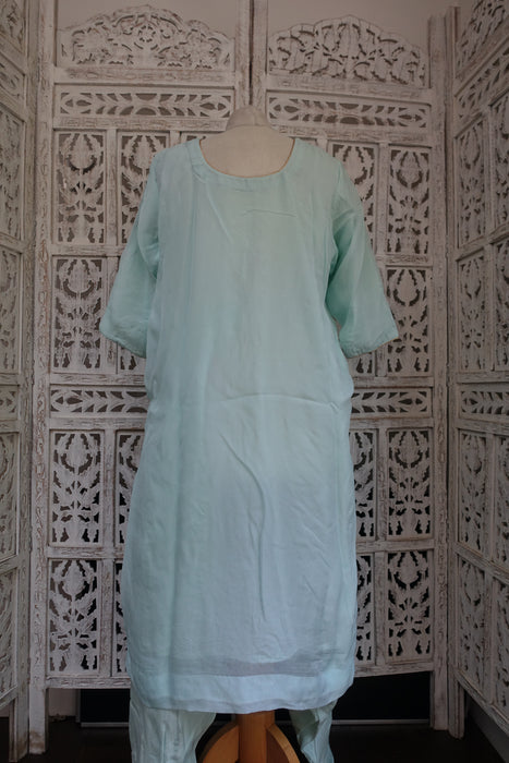 Pale Blue Silk Voile Gota Patti Salwar Suit - UK 20 / EU 46 - New