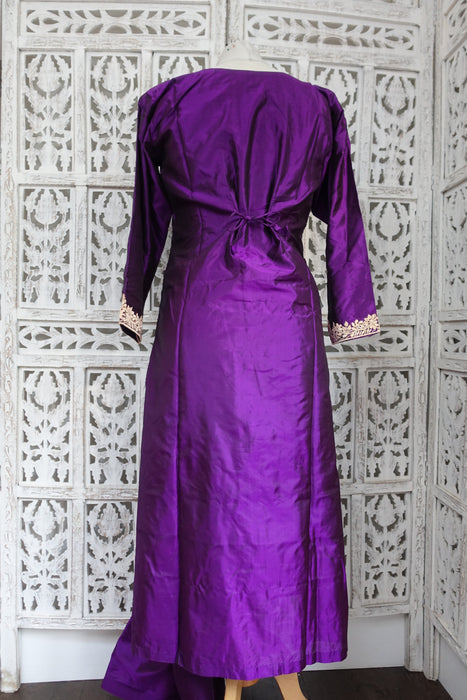 Purple Vintage Pure Silk Salwar Suit - UK 10/12 - EU 36 - New