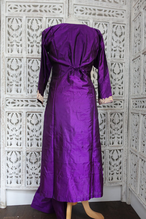 Purple Vintage Pure Silk Salwar Suit - UK 10/12 - EU 36 - New