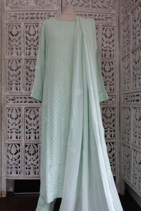 Mint Green Silk Chiffon Trouser Suit - UK 16 / EU 42 - New