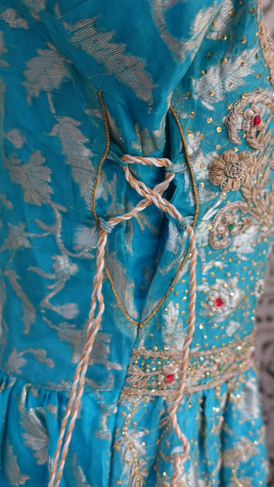 Blue Vintage Silk Organza Frock With Zardosi - UK 16 / EU 42 - Preloved