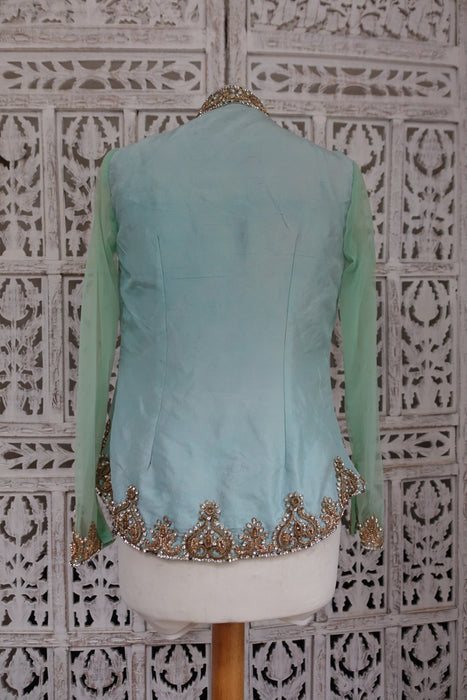 Mint Green Silk Embroidered Jacket- UK 8 / EU 34 - Preloved