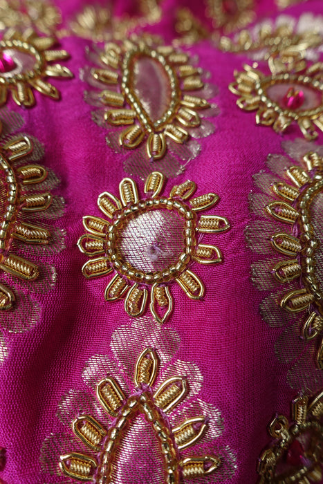 Hot Pink Brocade Silk Zardosi Sari Blouse - UK 14 / EU 40 - Preloved