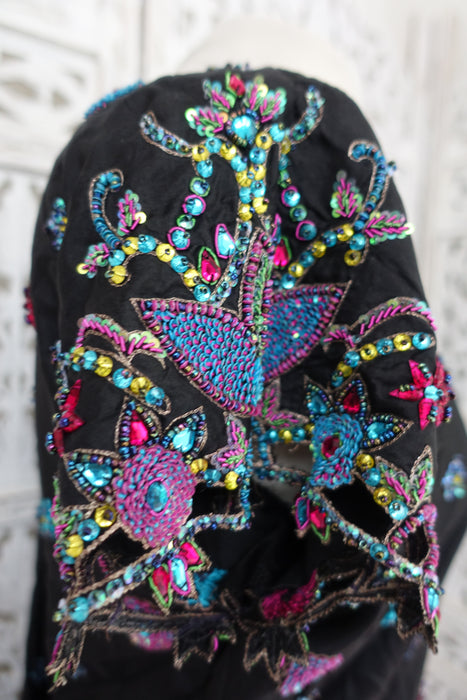 Black Silk Embellished Tunic - UK 18 / EU 44 - Preloved