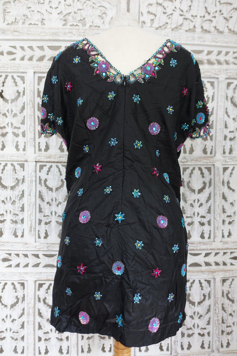 Black Silk Embellished Tunic - UK 18 / EU 44 - Preloved