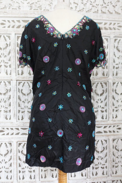 Black Silk Embellished Tunic - UK 18 / EU 44 - Preloved
