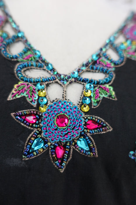 Black Silk Embellished Tunic - UK 18 / EU 44 - Preloved