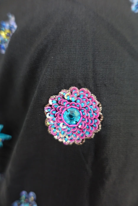 Black Silk Embellished Tunic - UK 18 / EU 44 - Preloved
