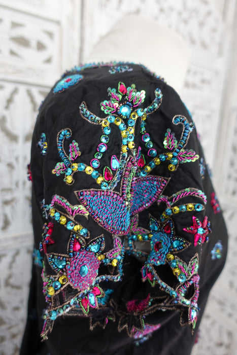 Black Silk Embellished Tunic - UK 18 / EU 44 - Preloved