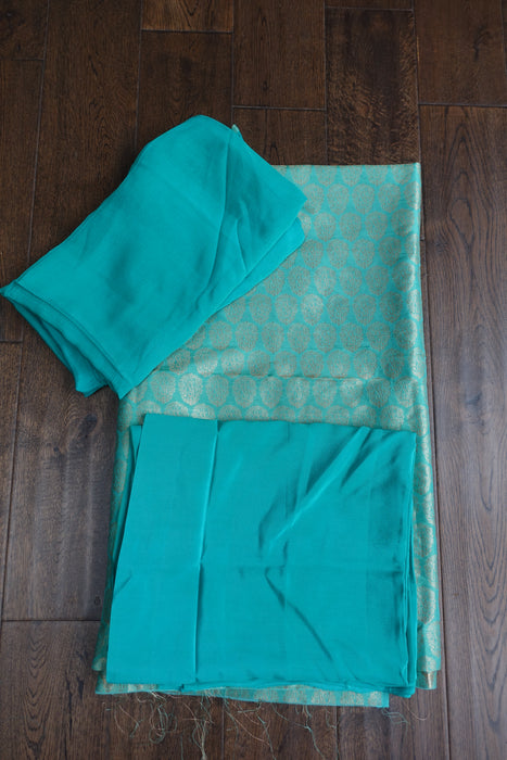 Jade Brocade And Silk Unstitiched Suit - New