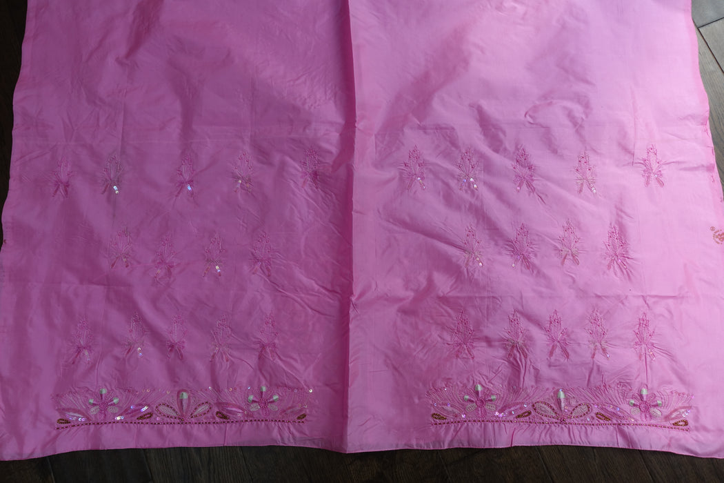 Pink Vintage Embroidered Pure Silk Unstittched - New