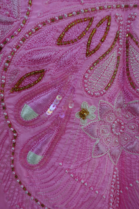 Pink Vintage Embroidered Pure Silk Unstittched - New