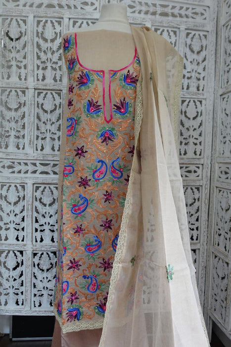 Beige Embroidered Unstitiched Suit - New