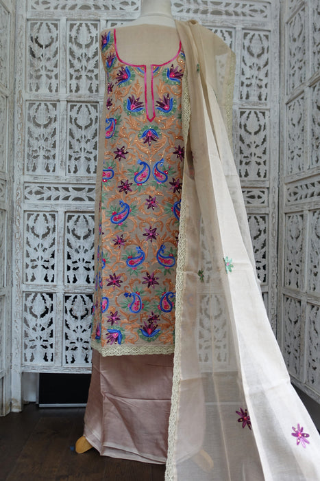 Beige Embroidered Unstitiched Suit - New