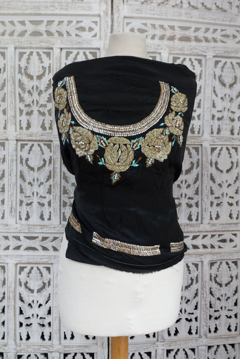 Black Silk Sari Unstitched Blouse- New