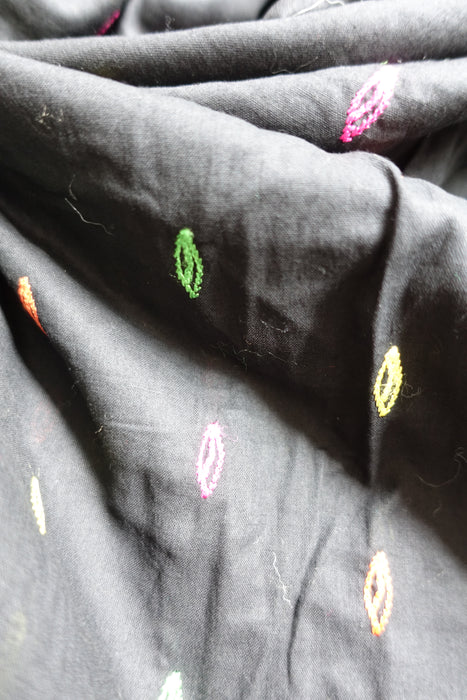 Black Cotton Embroidered Fabric - New