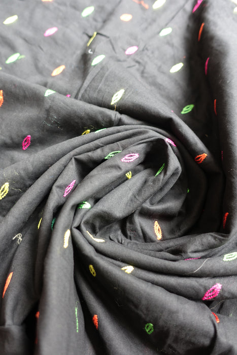 Black Cotton Embroidered Fabric - New