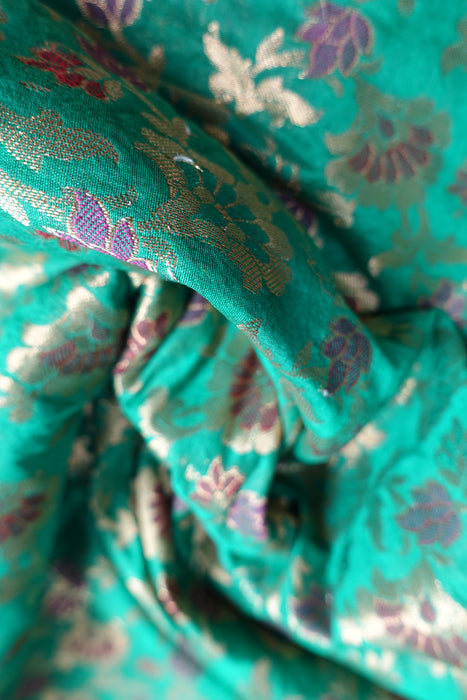 Green Brocade Effect Fabric - New