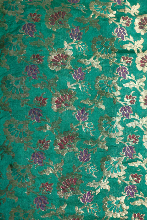 Green Brocade Effect Fabric - New