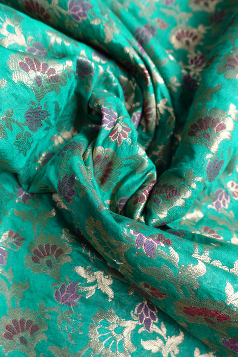 Green Brocade Effect Fabric - New