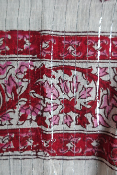 Cream And Dark Red Vintage Unstitched With Dupatta - New